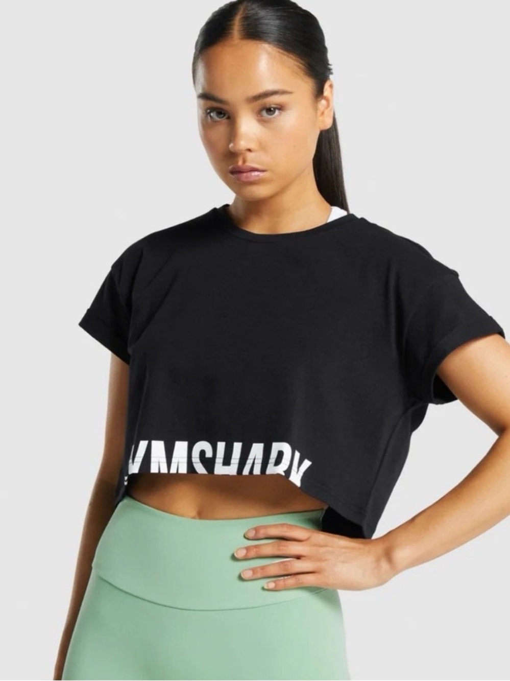 Gymshark Fraction Short Sleeve Crop Top Black Sz‎ Small